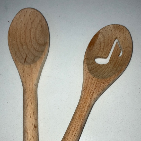 Cooking Wooden Spoons Set of 2 new handmade one has musical clef design - Picture 3 of 10